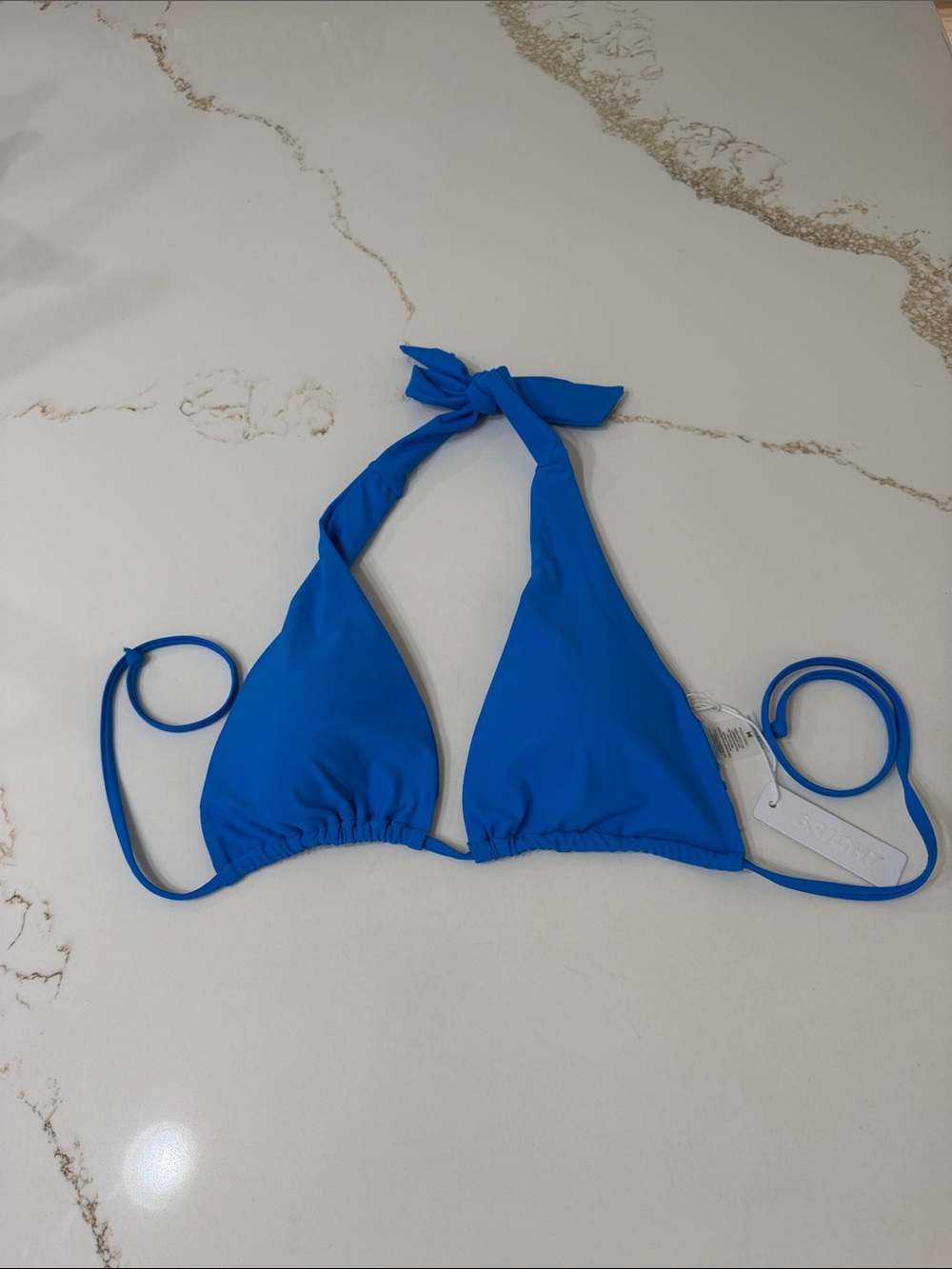 NWT BRIGHT Blue Halter Triangle Bikini Top - Classic Tie Back | M